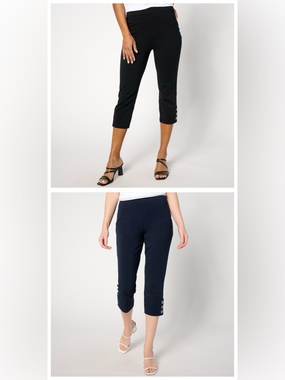 Susan Graver Weekend Stretch Aire Slim Leg Ankle Pants Navy & Brown